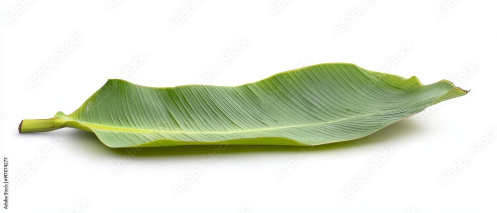 Fototapeta premium Green banana leaf. fresh whole banana leaf isolated on white background which is mostly used in south india for feast as plates and making snacks items ,isolated mainly for vishu and onam sadhya
