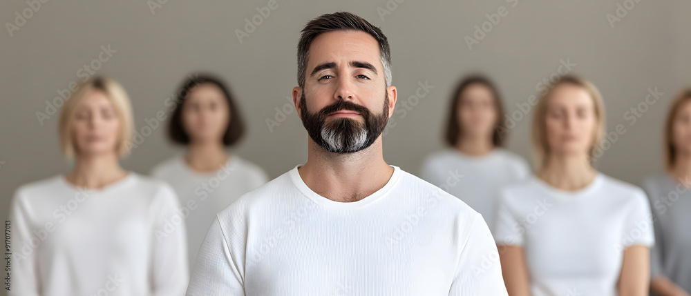 Obraz premium a Counselor using mindfulness techniques to guide a group of people