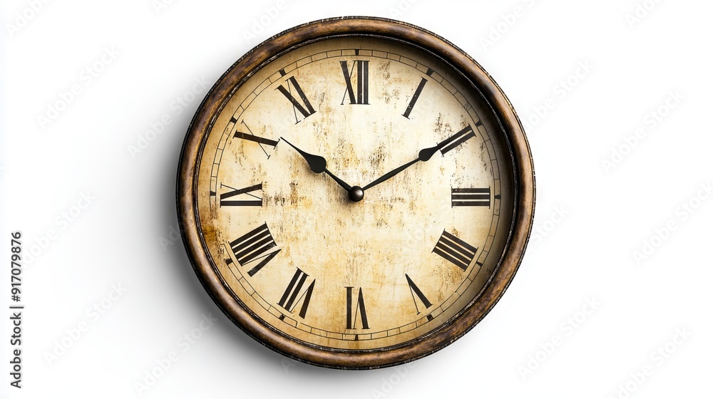 A clock with roman numerals on a white background A clock with roman numerals on a white background