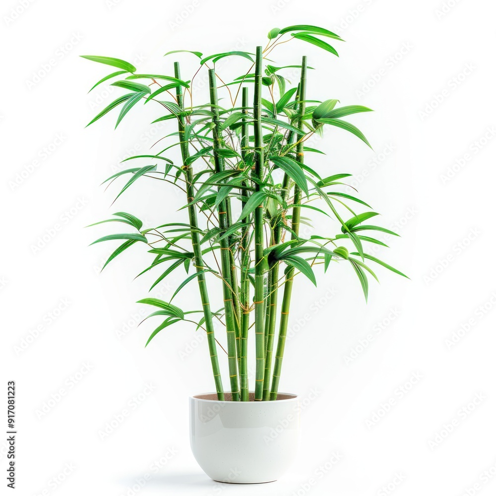 Obraz premium Lush Green Bamboo Plant in White Pot.