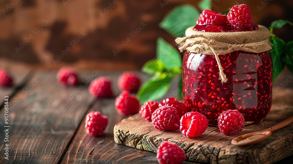 An image of raspberry jam in a glass jar was shown. Generative Ai An image of raspberry jam in a glass jar was shown. Generative Ai