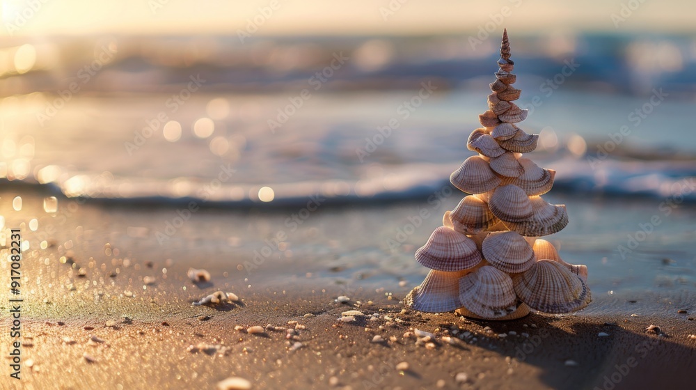 Obraz premium small seashell Christmas tree , beach Christmas tree , seashell Christmas decoration