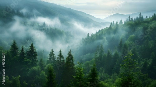 Misty Mountain Serenity. Nature's Tranquility concept