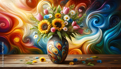 A vase with flowers in it abstract background