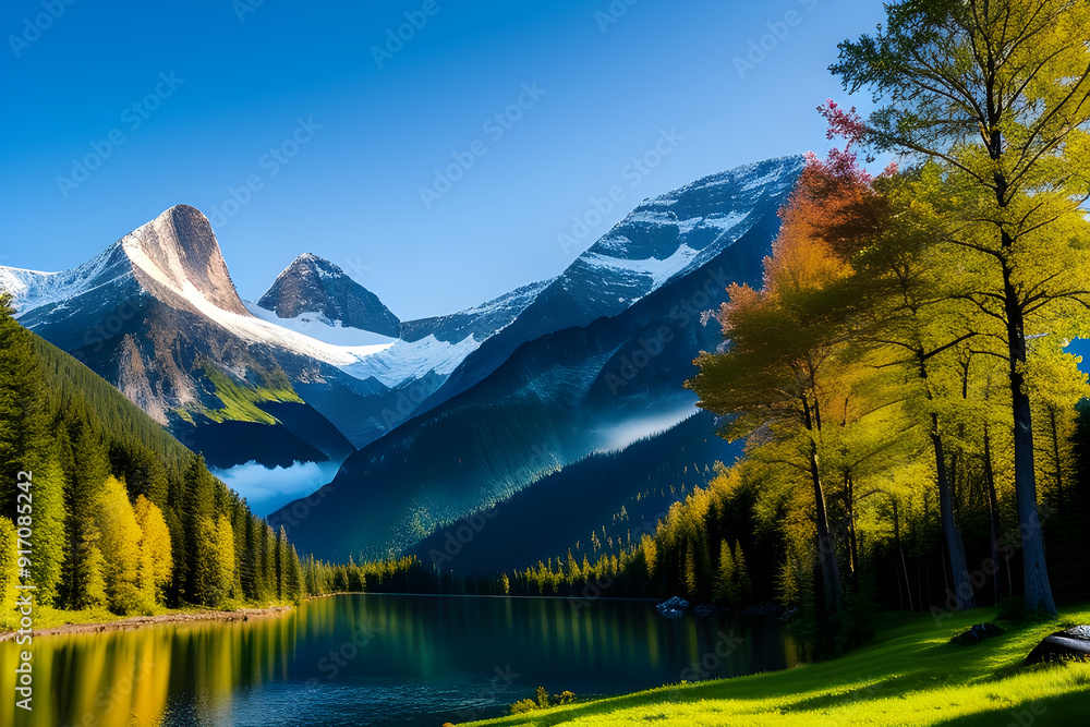 Obraz premium beautiful nature sky trees mountain lake ice