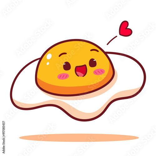 Cute Fried Egg Cartoon Vector. Kawaii Food And Beverage Concept Design Illustration. Icon Illustration Isolated White Background.