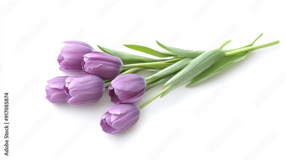 Fototapeta premium Purple tulips on a white background, still