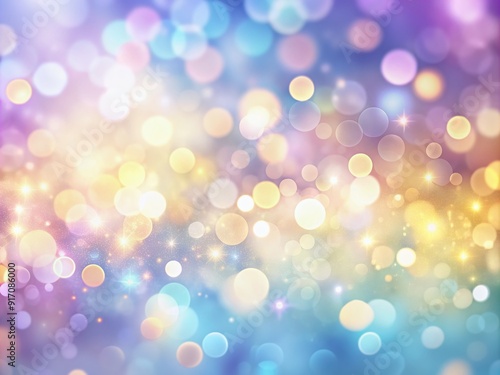 Softly blurred abstract banner background featuring pastel rainbow hues of purple, blue, gold, yellow, white, silver, and pale pink in a mesmerizing bokeh effect.