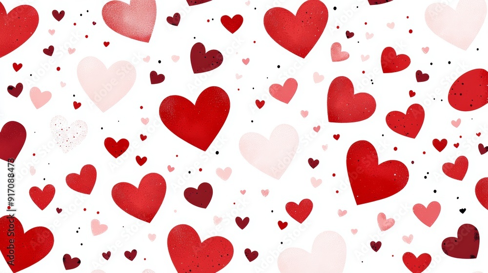 A vibrant pattern of various hearts in shades of red and pink, perfect for conveying love and affection in design projects. A vibrant pattern of various hearts in shades of red and pink, perfect for conveying love and affection in design projects.