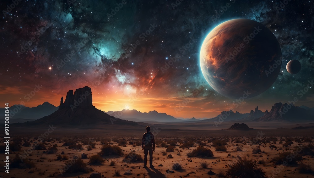 Desert City, Purple sky and galaxy Background, Generative Ai Desert City, Purple sky and galaxy Background, Generative Ai
