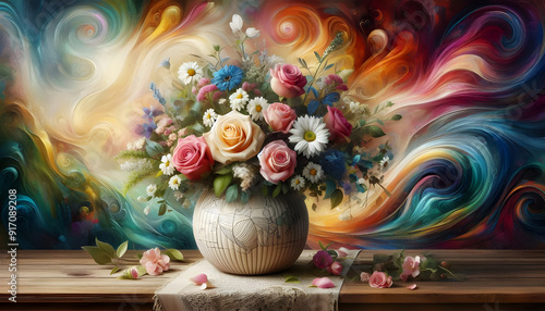 A vase with flowers in it abstract background