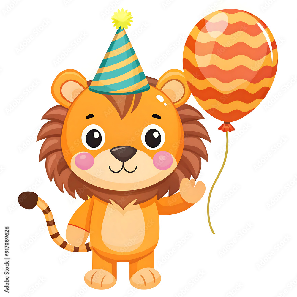 Obraz premium lion with a party hat on its head