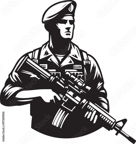 Illustration of USA soldier Silhouette Vectors.