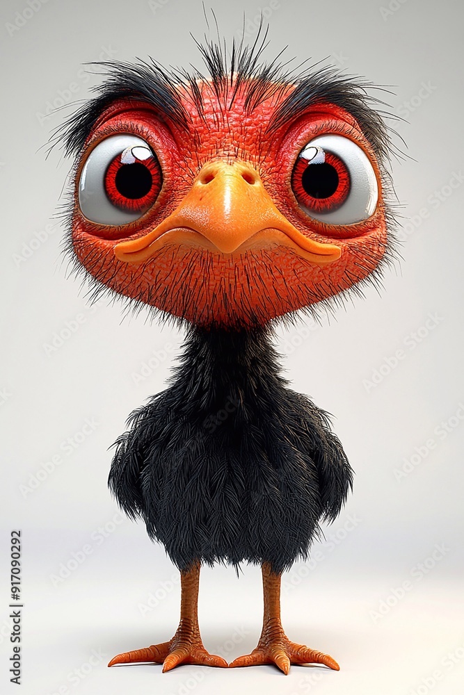 Fototapeta premium Cute 3D cartoon turkey for Thanksgiving on a clean white background, with a playful and cheerful design