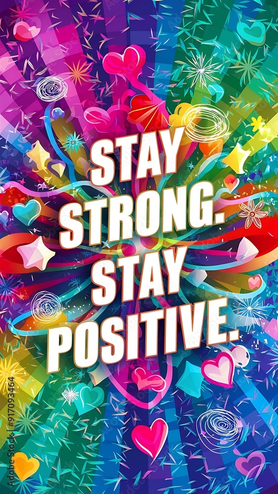 Fototapeta premium Stay strong, stay positive colorful background and text (T-shirt Design Motivational Quote, Illustration ,Typography)