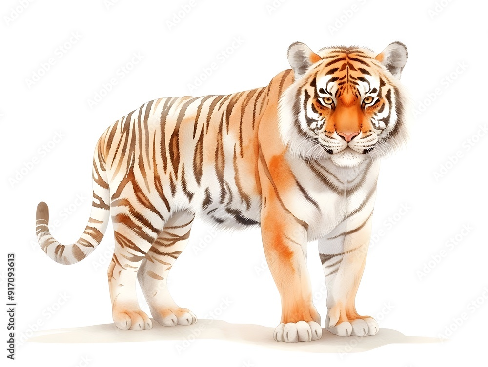 Obraz premium Majestic Watercolor Tiger in Vivid Orange and White on Isolated Background