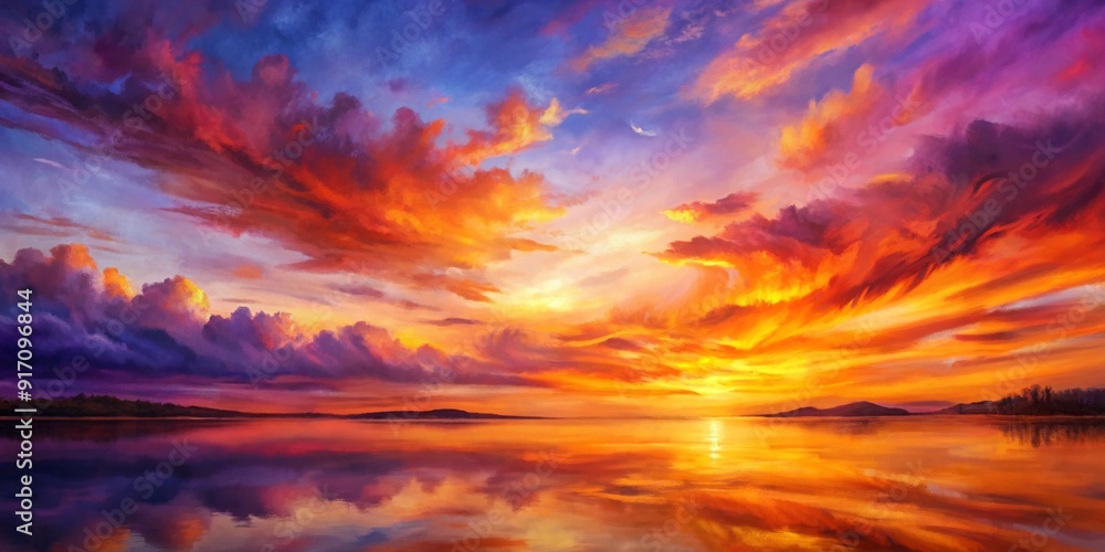 Fototapeta premium abstract watercolor background sunset sky orange purple