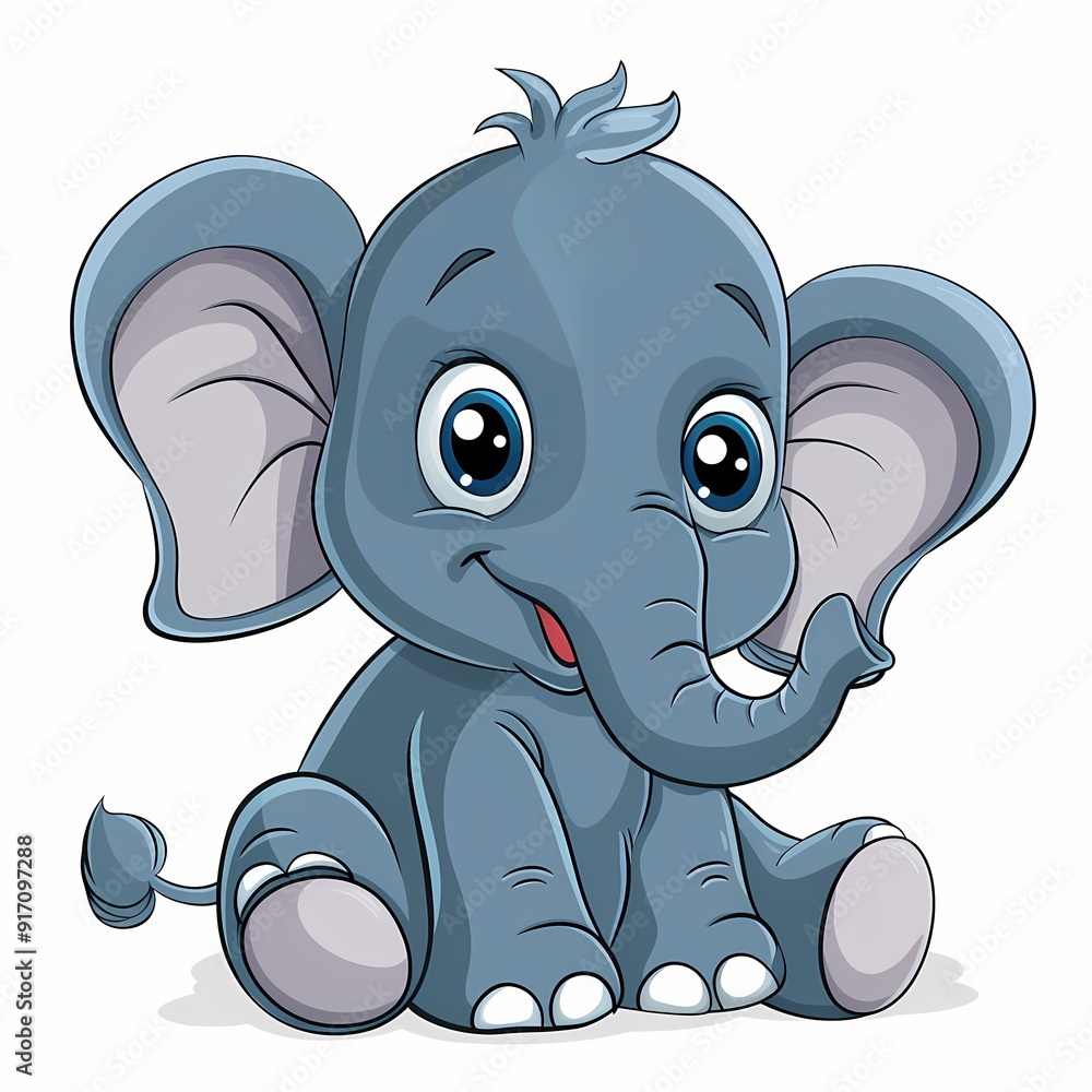 Cute cartoon elephant character with large ears, bright eyes, and a playful expression, sitting. Cute cartoon elephant character with large ears, bright eyes, and a playful expression, sitting.