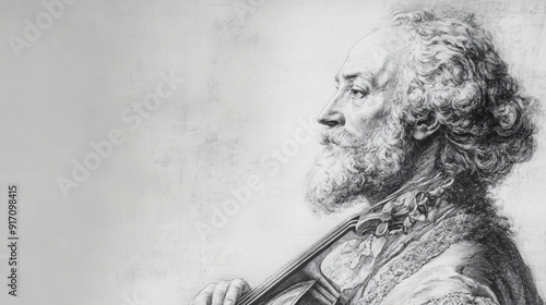 pencil sketch of Antonio Vivaldi (1678-1741) - Italian composer and violinist.