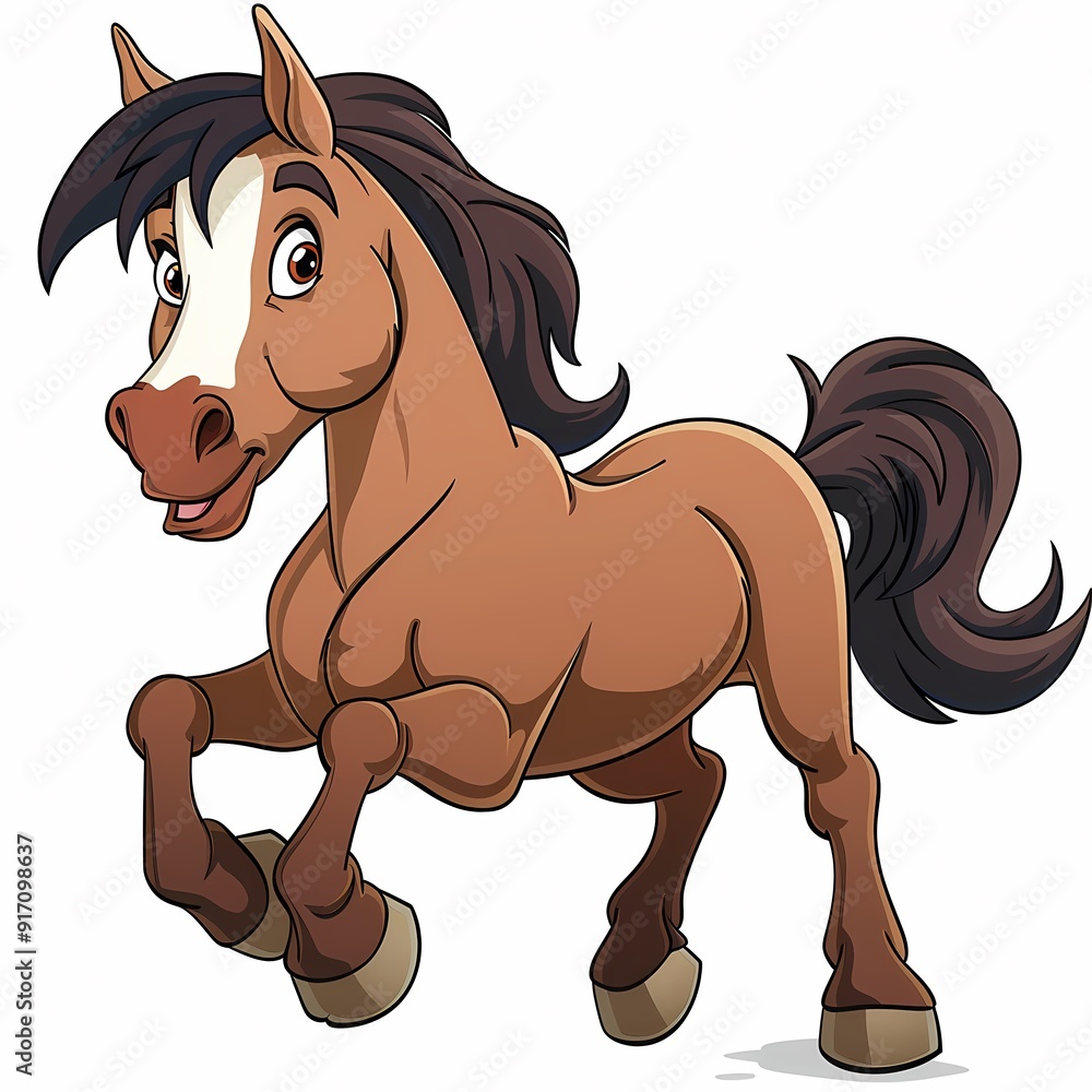 Cartoon horse with a playful expression, running cheerfully, designed for fun illustrations. Cartoon horse with a playful expression, running cheerfully, designed for fun illustrations.
