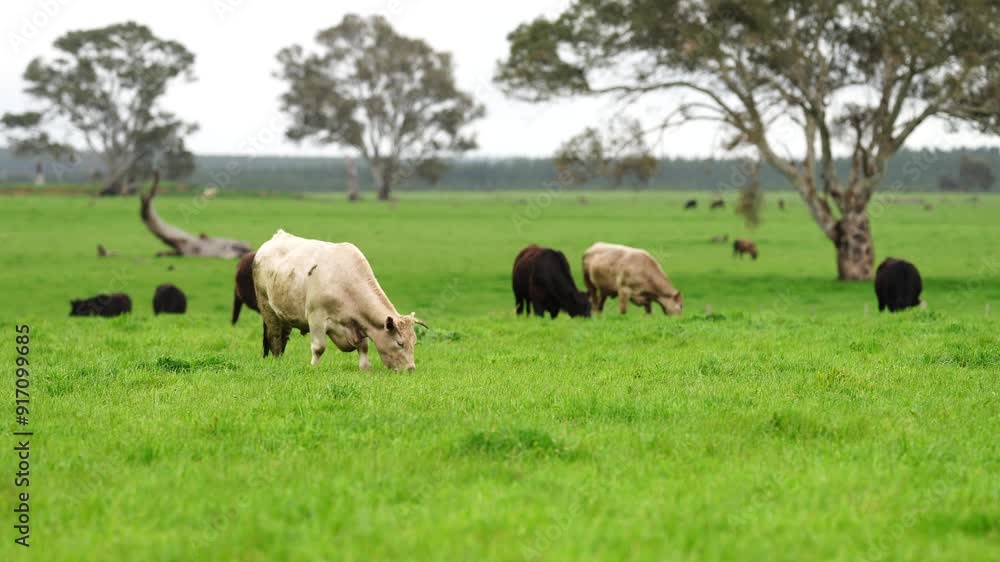 beautiful cattle in Australia eating grass, grazing on pasture. Herd of cows free range beef being regenerative raised on an agricultural farm. Sustainable farming
beautiful cattle in Australia eating grass, grazing on pasture. Herd of cows free range beef being regenerative raised on an agricultural farm. Sustainable farming