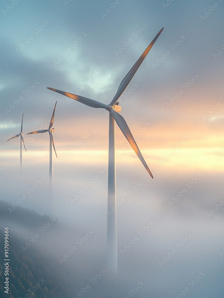 Wind turbines on a foggy morning Wind turbines on a foggy morning