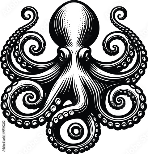 octopus line art vector,  octopus icon silhouette vector illustration