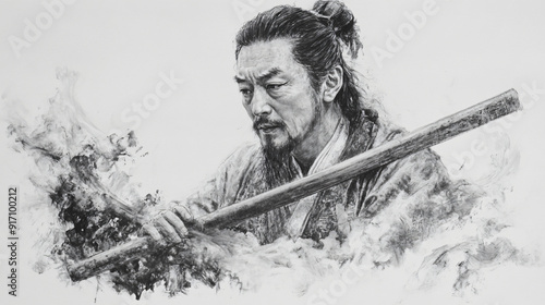 pencil sketch of Bo Ya (c. 6th century BC) - Legendary guqin player and composer. photo