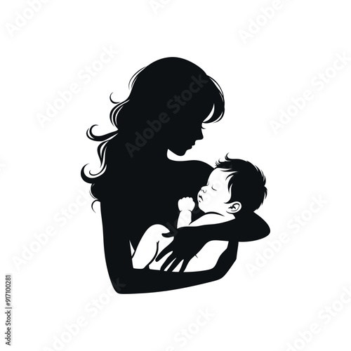 Silhouette of a Loving Mother Cradling Her Newborn Baby – Motherhood and Bonding Concept