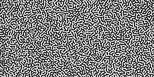 Turing reaction diffusion monochrome seamless pattern with chaotic motion. Linear design with biological shapes. Organic lines in Memphis. abstract truing organic wallpaper background.	
