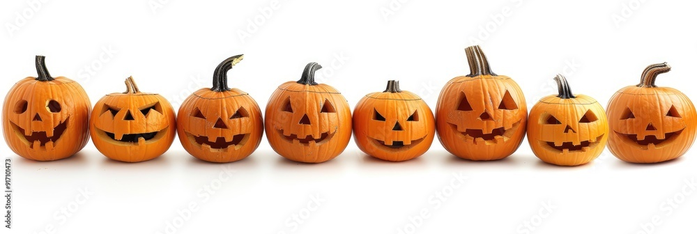 Row of Jack o lantern Pumpkins for Halloween Row of Jack o lantern Pumpkins for Halloween