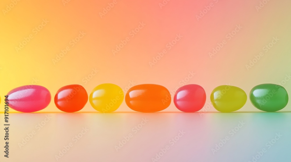Colorful jelly beans in a row on Colorful jelly beans in a row on