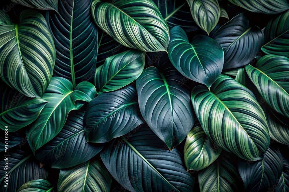 Dark mood abstract nature pattern featuring closeup tropical black leaves texture in shades of dark green and black with subtle natural details. Dark mood abstract nature pattern featuring closeup tropical black leaves texture in shades of dark green and black with subtle natural details.