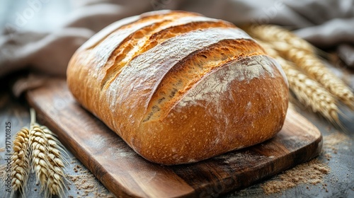 Rustic Wheat Bread Sliced on Wooden Table