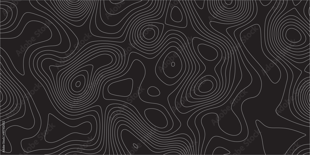 Abstract white on black background Topographic line map pattern. Contour elevation topographic and textured Background Modern design with black background with topographic wavy patted. Abstract white on black background Topographic line map pattern. Contour elevation topographic and textured Background Modern design with black background with topographic wavy patted.