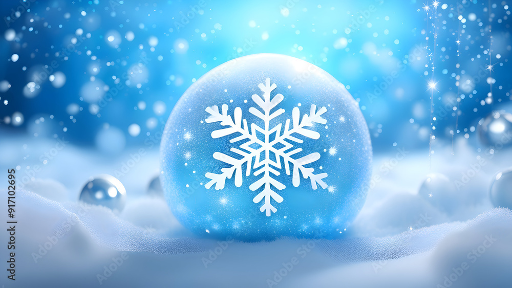 Blue Winter Wonderland with Snow Globe and Snowflakes , christmas backdrop Blue Winter Wonderland with Snow Globe and Snowflakes , christmas backdrop