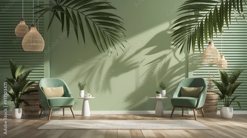 custom made wallpaper toronto digitalMinimalistic 3D Display with Mint Green Wall and Palm Leaves Shadow | Perfect for Product Presentation. The luxurious studio scene is enhanced by gentle lighting, creating a perfect.