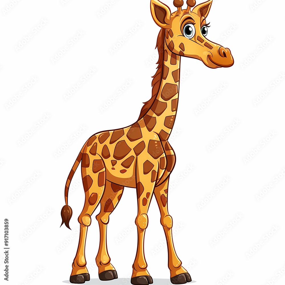 Cartoon giraffe with large eyes and cheerful expression, standing on a white background. Cartoon giraffe with large eyes and cheerful expression, standing on a white background.