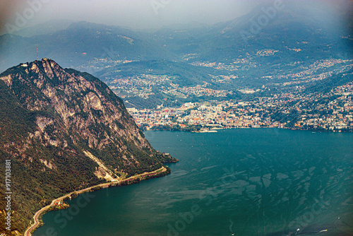 Lugano lake in north Italy and italian switherland in lombardia photo