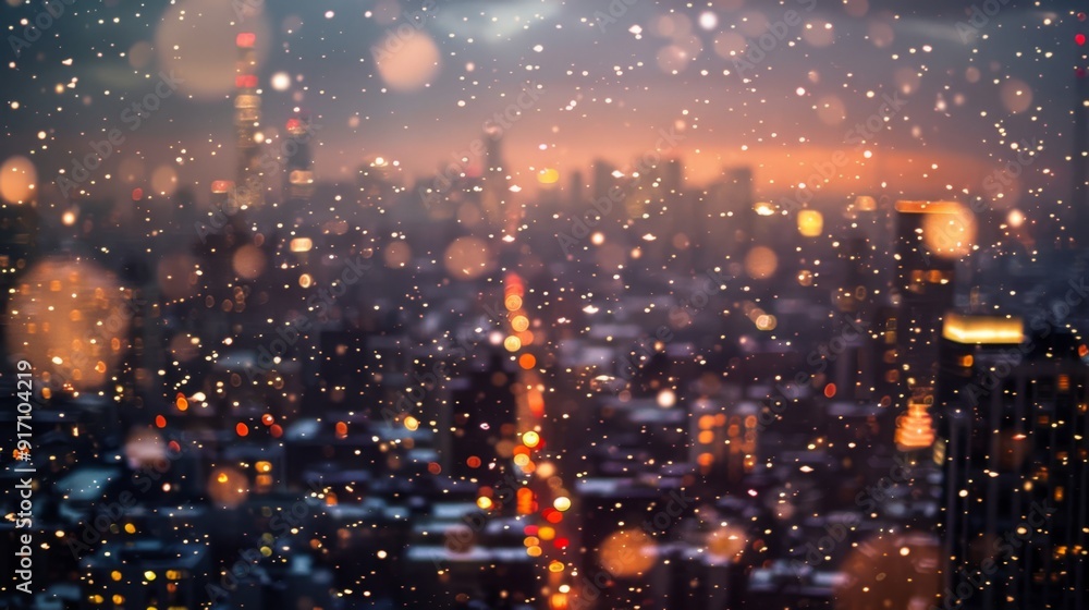 Naklejka premium Winter night city in festive Christmas and New Year lights bokeh