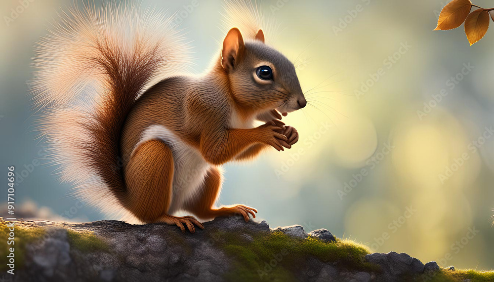 A small, fluffy-tailed squirrel climbs a steep snowy cliff A small, fluffy-tailed squirrel climbs a steep snowy cliff