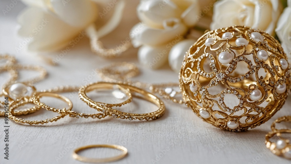 Elegant Golden Jewelry with Pearl Accents Elegant Golden Jewelry with Pearl Accents