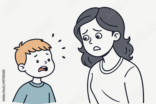 Angry mom and child vector art illustration