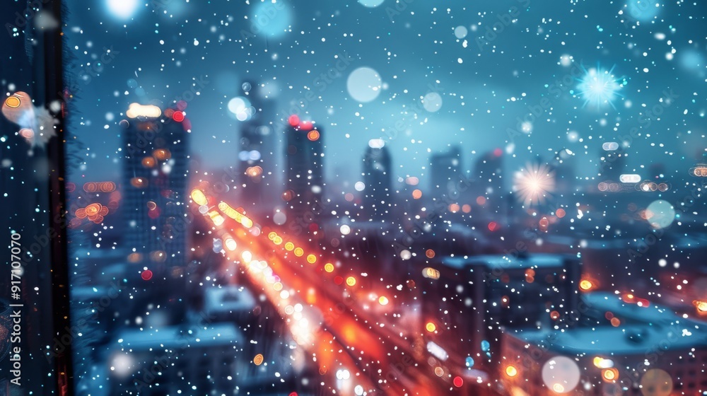 New Year's bright background Winter Christmas and New Year's lights bokeh night city. Festive winter streets New Year's bright background Winter Christmas and New Year's lights bokeh night city. Festive winter streets