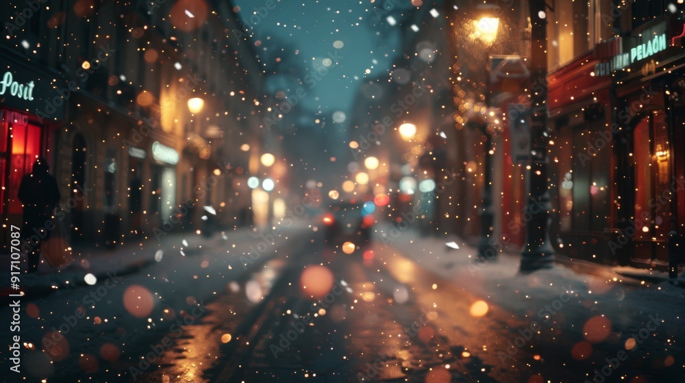 New Year's bright background Winter Christmas and New Year's lights bokeh night city. Festive winter streets New Year's bright background Winter Christmas and New Year's lights bokeh night city. Festive winter streets