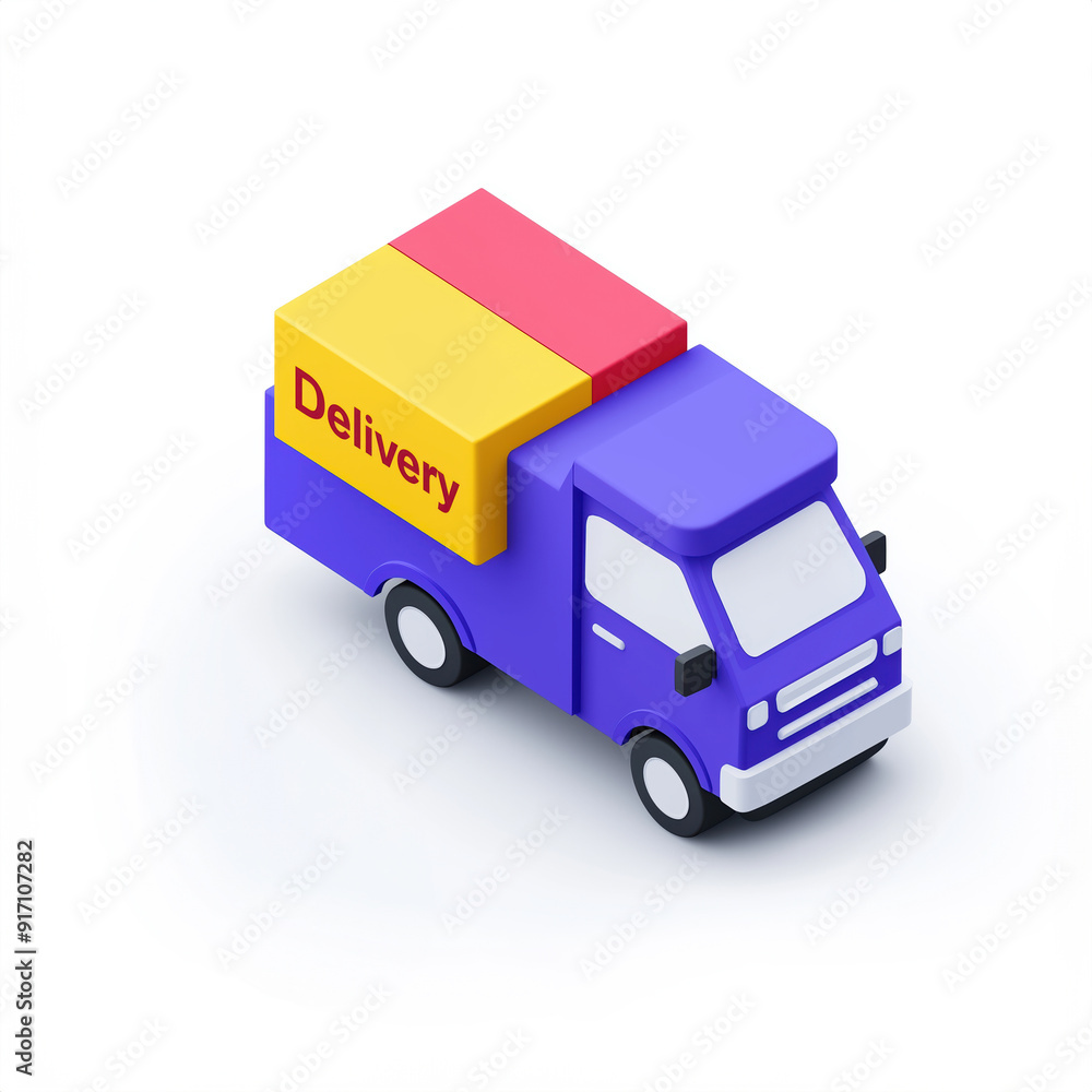 Colorful 3D illustration of a delivery truck icon, featuring a purple and yellow design, perfect for logistics and transportation themes. Colorful 3D illustration of a delivery truck icon, featuring a purple and yellow design, perfect for logistics and transportation themes.