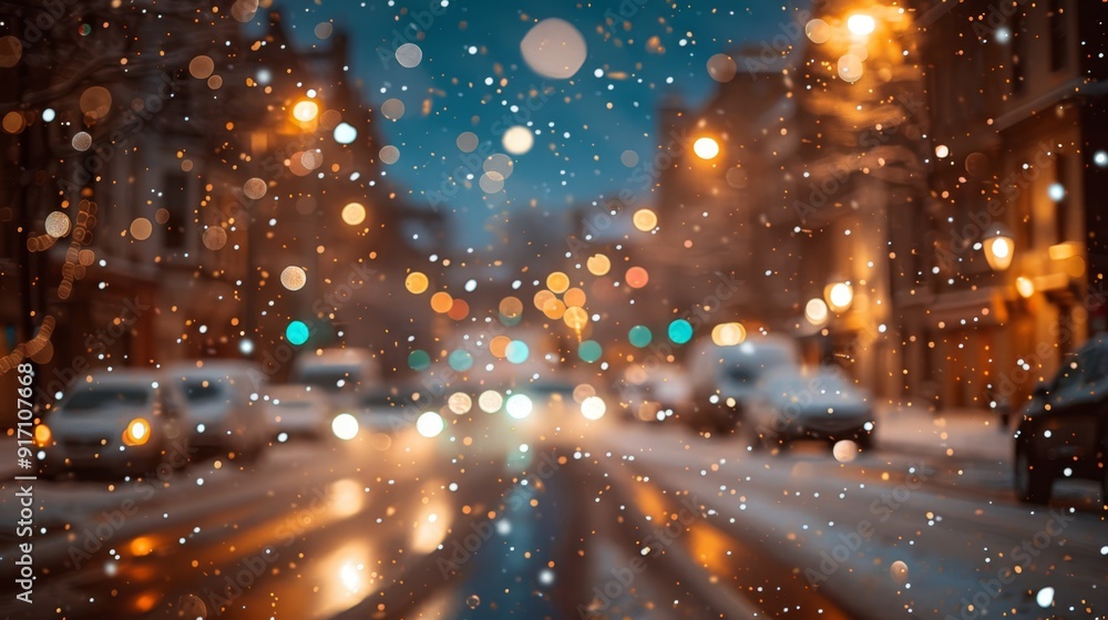 New Year's bright background Winter Christmas and New Year's lights bokeh night city. Festive winter streets New Year's bright background Winter Christmas and New Year's lights bokeh night city. Festive winter streets