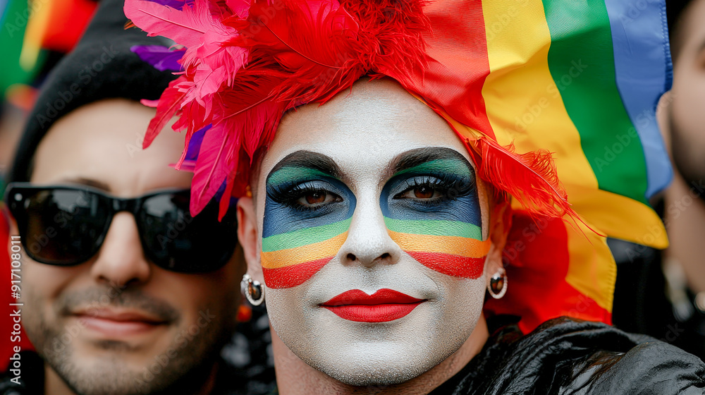 Fototapeta premium Vibrant Celebration at LGBTQ+ Pride Parade A Joyful Transgender and Drag Queen Individual Embracing Diversity and Inclusion at CSD