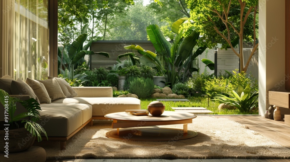 Fototapeta premium living room with modern garden