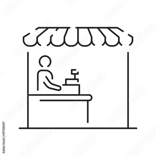 Cashier and Cash register line icon design. Payment service machine sign and symbol